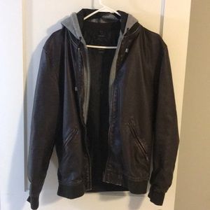 Basic Zara Man leather jacket w/ attachment hoodie
